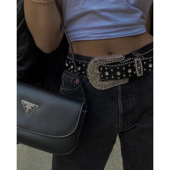 Vintage Y2K Black Rhinestone Bling Western Belt | BB Simmons Glam Rodeo Cowgirl - Picture 14 of 16